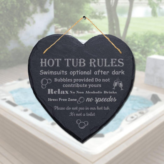 Hot Tub Rules Novelty Hanging Slate Garden Shed Swimming Lovers Plaque Pool