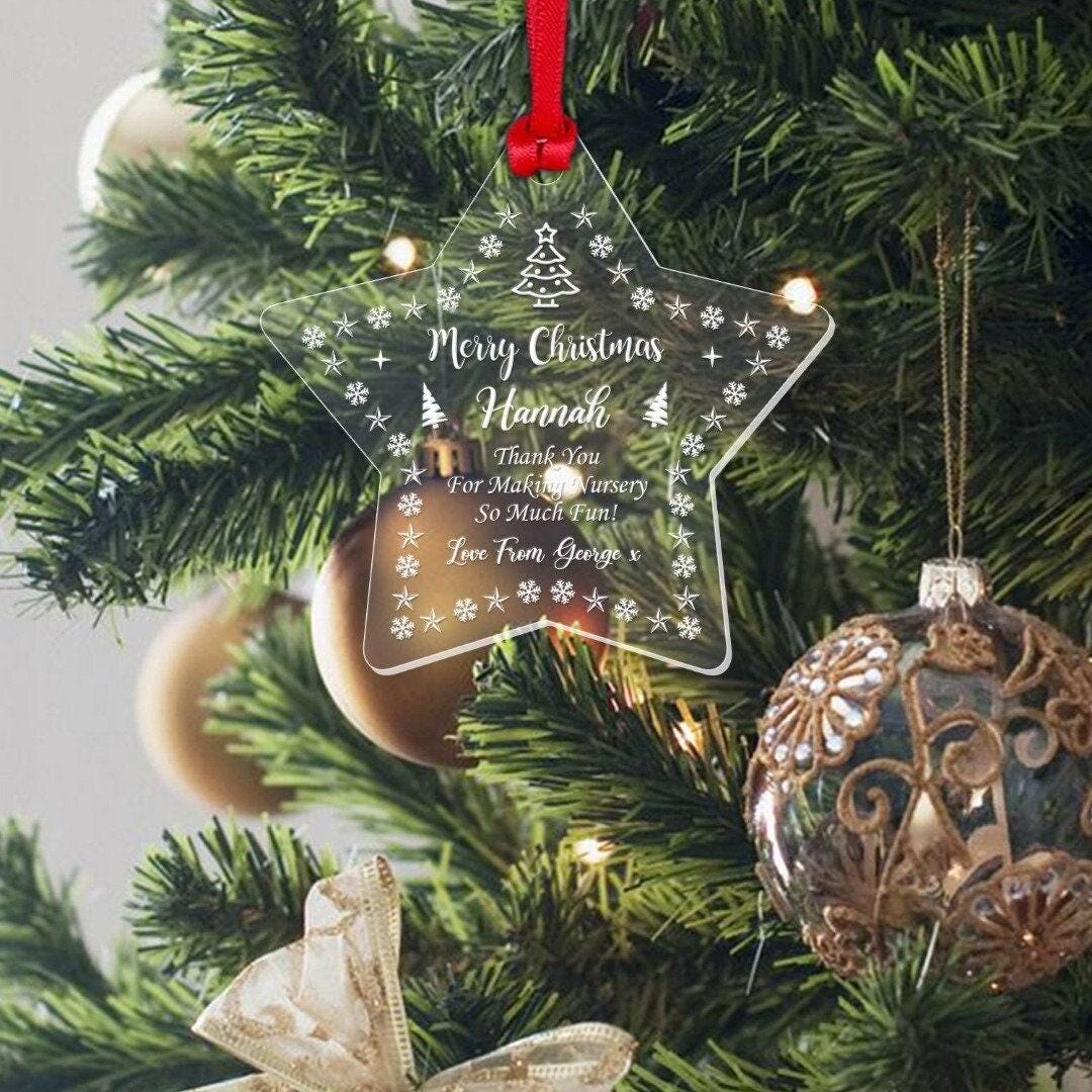 Personalised Nursery Teacher Christmas Bauble Thank You Xmas Star Decoration Gift