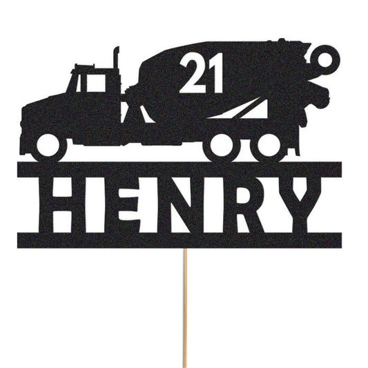 Personalised Glitter Cement Truck Cake Topper: Construction Birthday Decor