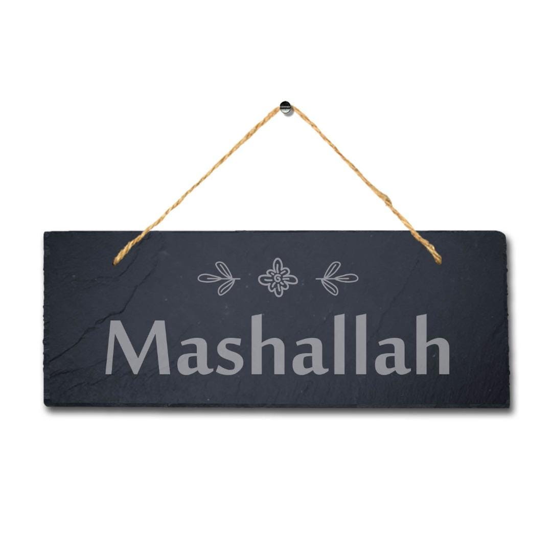 Mashallah Laser Engraved Islamic Calligraphy Wall Hanging Slate Plaque Sign