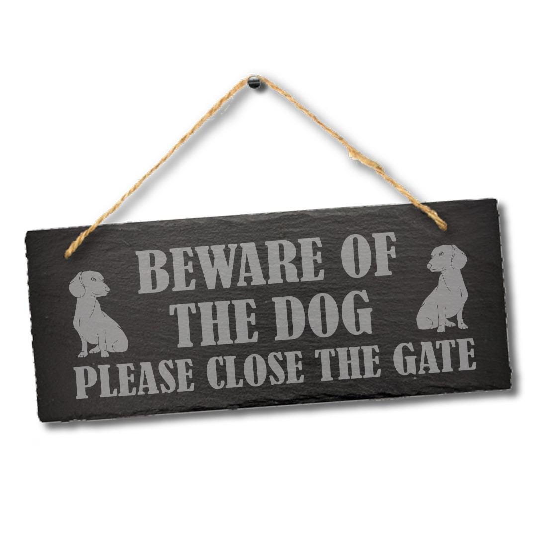 Beware Of The Dog Close Gate Hanging Slate Plaque Outdoor Door Home Porch Sign