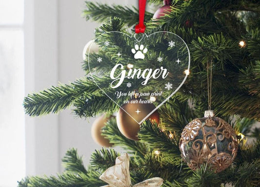 Personalised Pet Memory Christmas Bauble Dog Memorial Xmas Heart Decoration Gift