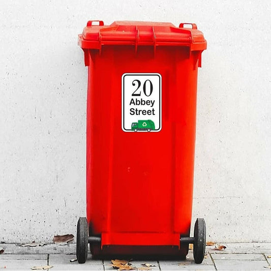 Personalised Wheelie Bin Stickers Street Number Name Dustbin Waterproof Vinyl Stickers.