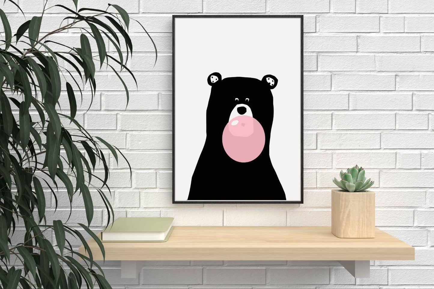 Black Bear Gum Cute Scandinavian Animal Nursery Wall Decor Art Poster Print