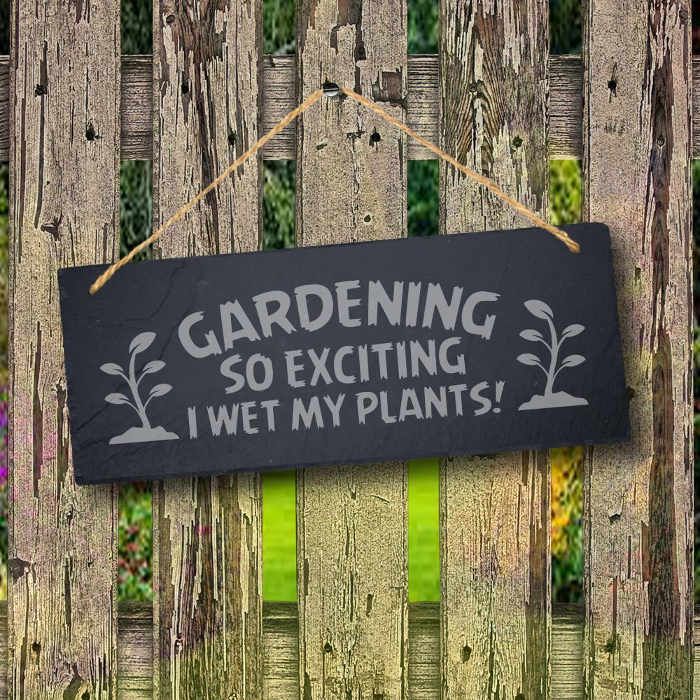 Gardening Is So Exciting Hanging Slate Sign Funny Garden Gift Outdoor Plaque Art