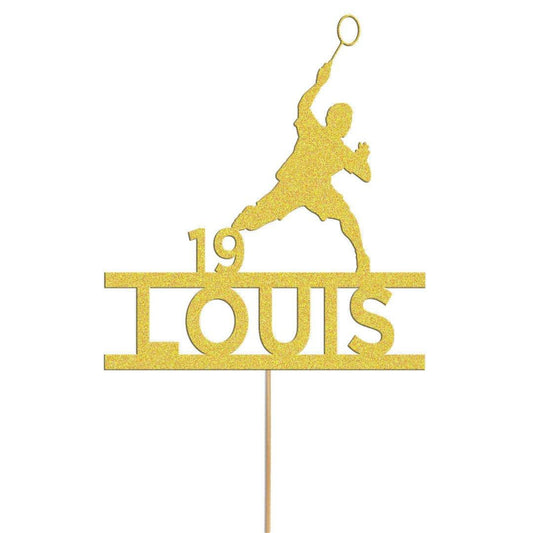 Personalised Glitter Badminton Cake Topper: Any Name & Age