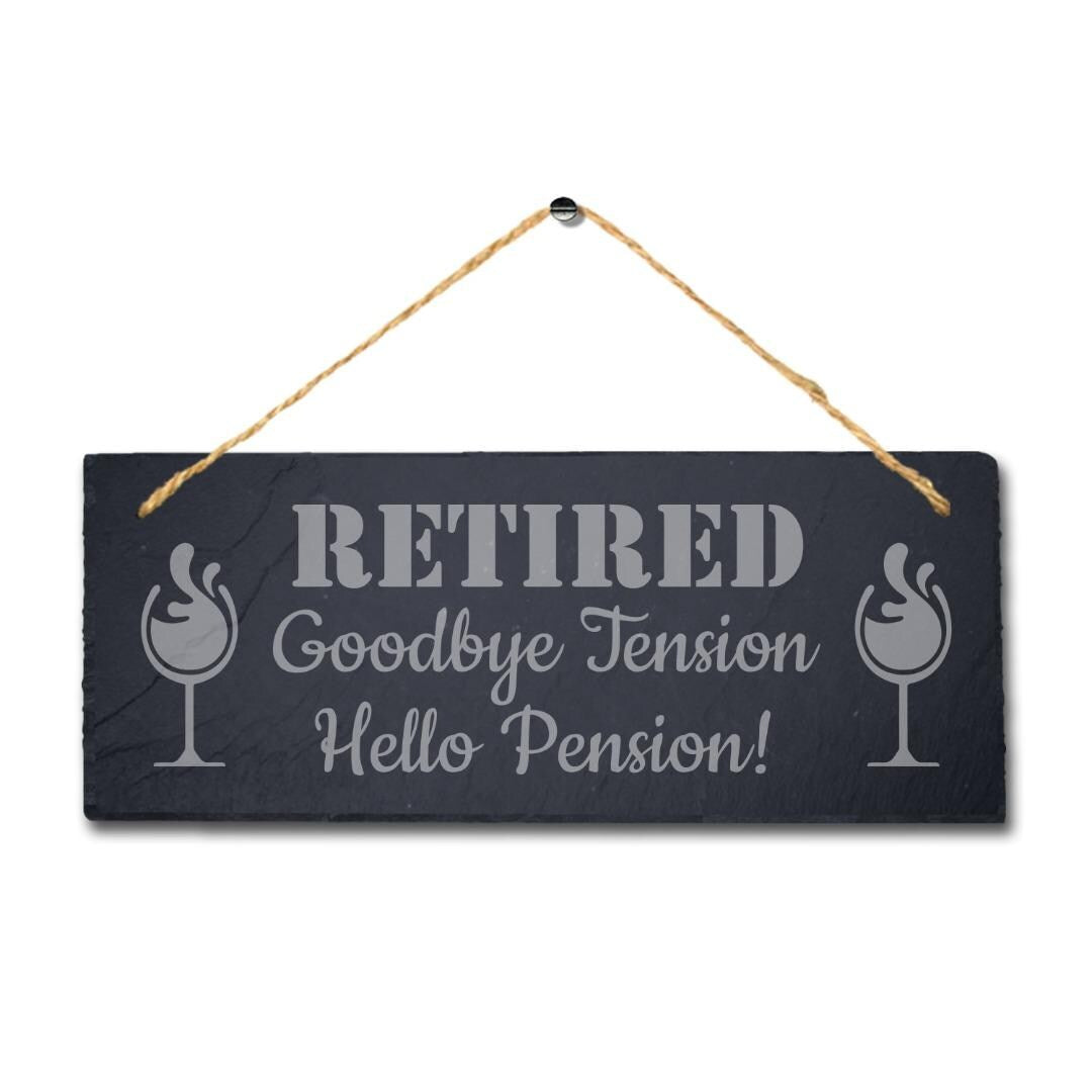 Retired Goodbye Tension Laser Engraved Hanging Slate Retirement Plaque Sign