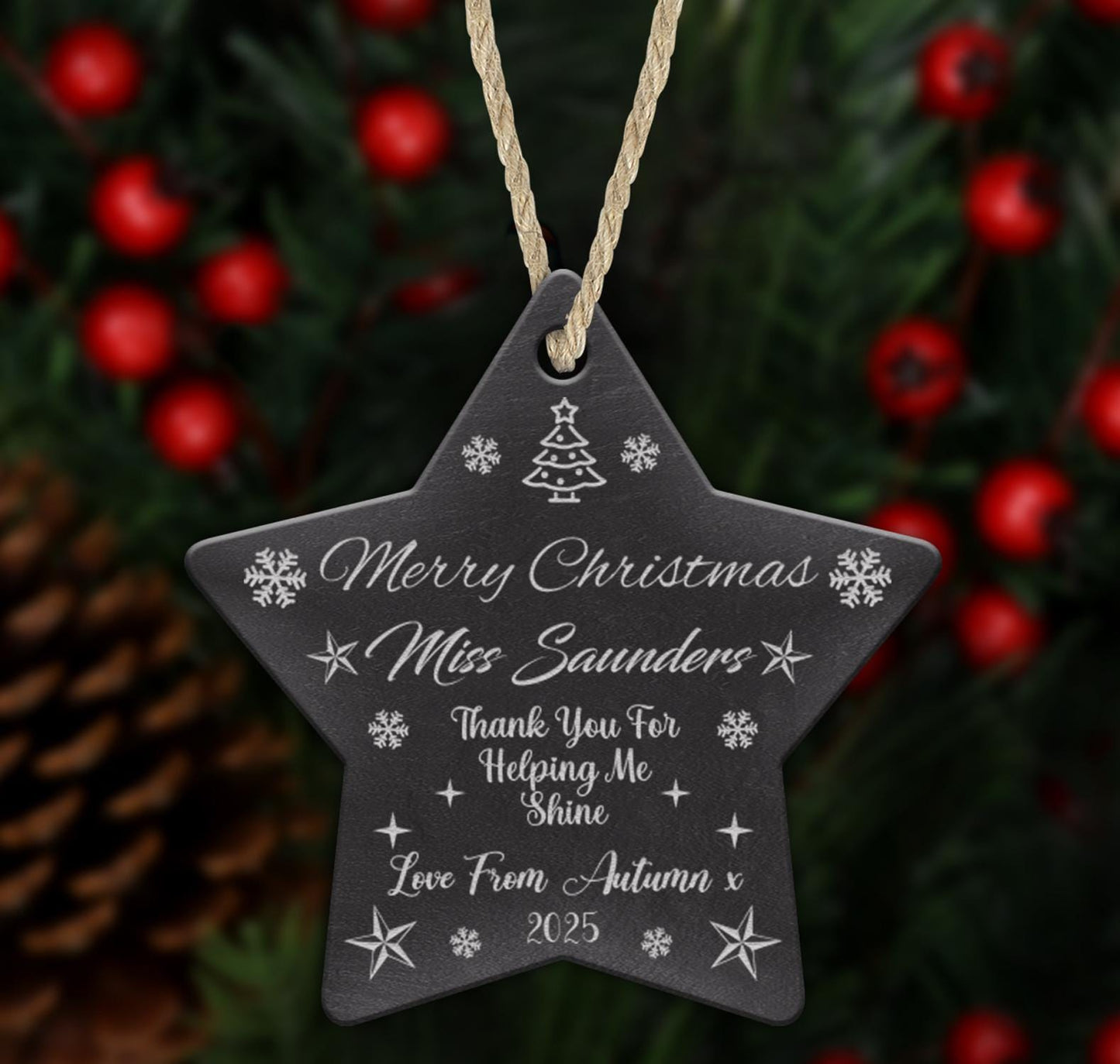 Personalised Teacher Christmas Slate Bauble Teaching Assistant Nursery Star Gift