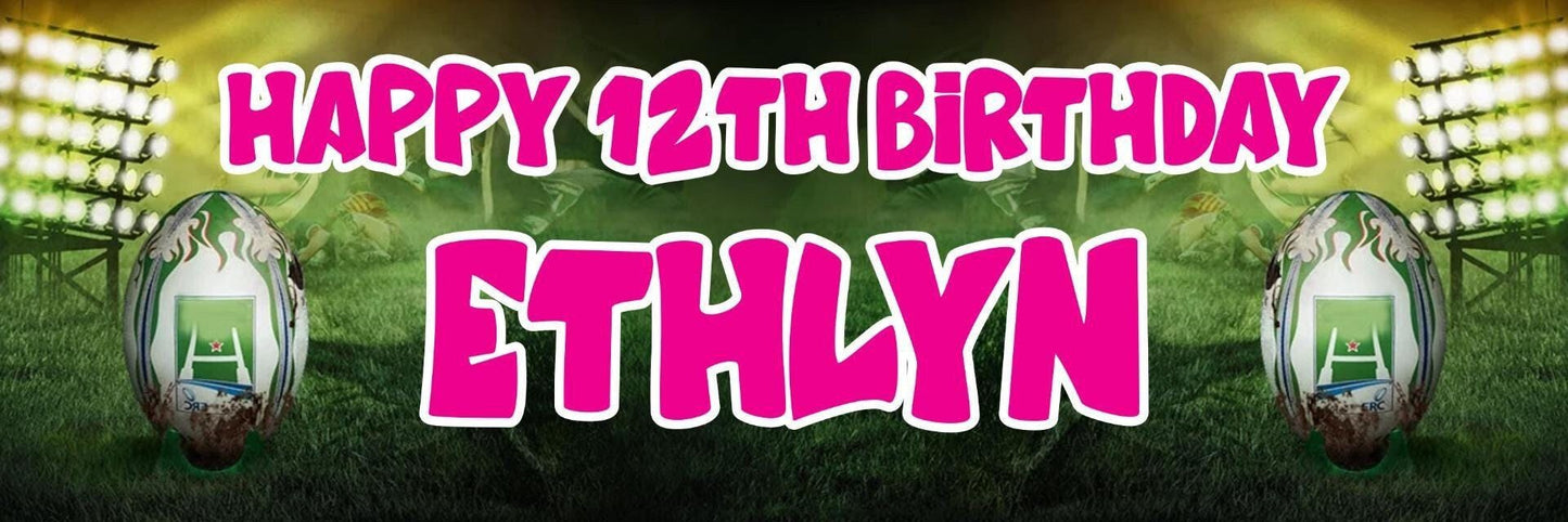 Personalised Rugby Birthday Banner: Custom Name & Age, Pack of 2