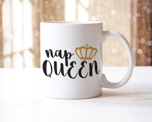 Nap Queen - Funny Ceramic Novelty Mug & Coaster Coffee Tea Cup Office Humour Workspace Gift
