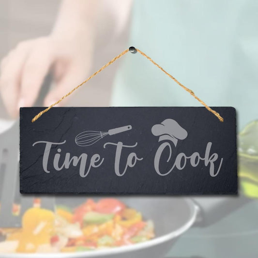 Time To Cook Laser Engraved Hanging Slate Kitchen Home Decor Plaque Sign