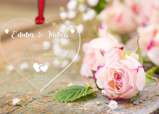 Personalised First Christmas Bauble Couple Gift Valentines Day Heart Decoration