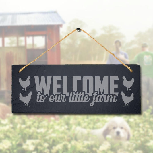 Welcome Hanging Slate Sign Engraved Plaque Our Little Farm Home Farmhouse Gift