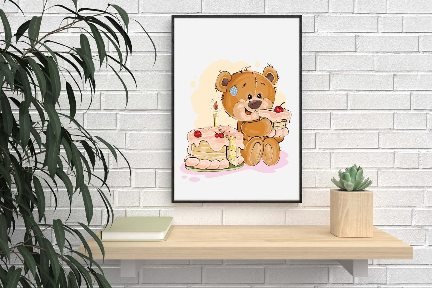 Cute Teddy Bear Birthday V2 Scandinavian Animal Wall Decor Art Poster Print