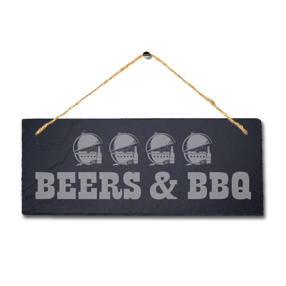 Beers And Bbq Laser Engraved Hanging Slate Feast Party Home Decor Plaque Sign
