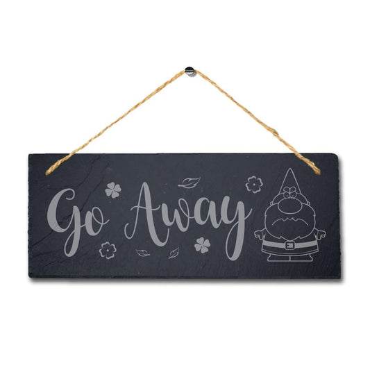 Go Away Angry Gnome Laser Engraved Hanging Slate Garden Home Decor Plaque Sign