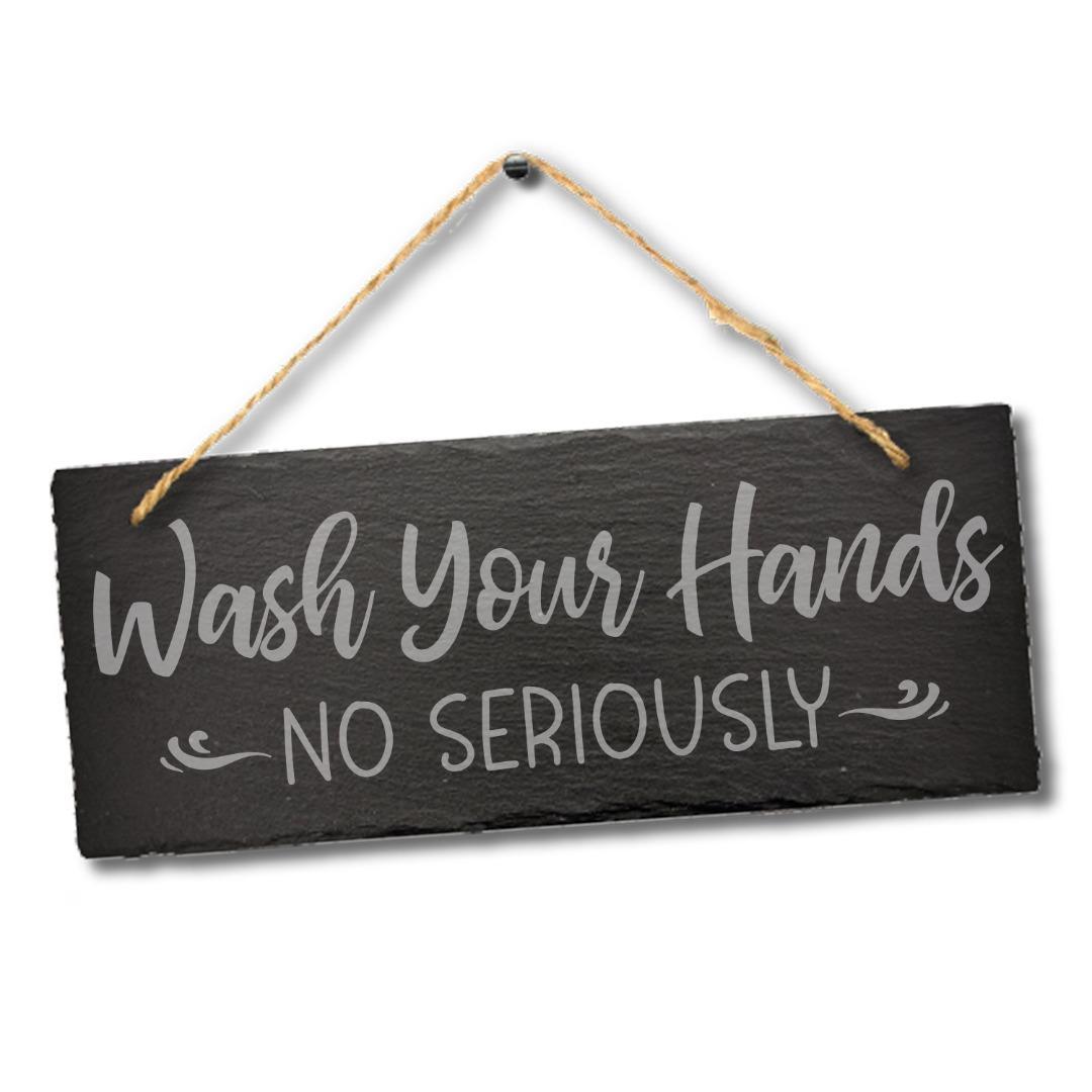 Funny Wash Your Hands Kitchen Bathroom Engraved Hanging Slate Sign Wall Plaque