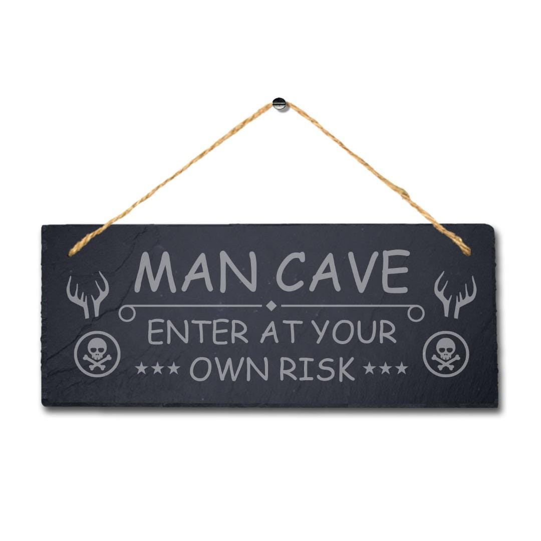 Enter At Your Own Risk Laser Engraved Hanging Slate Man Cave Bar Plaque Sign