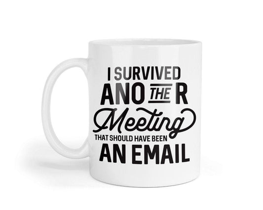 Funny Office Mug & Coaster Set: I Survived Another Meeting