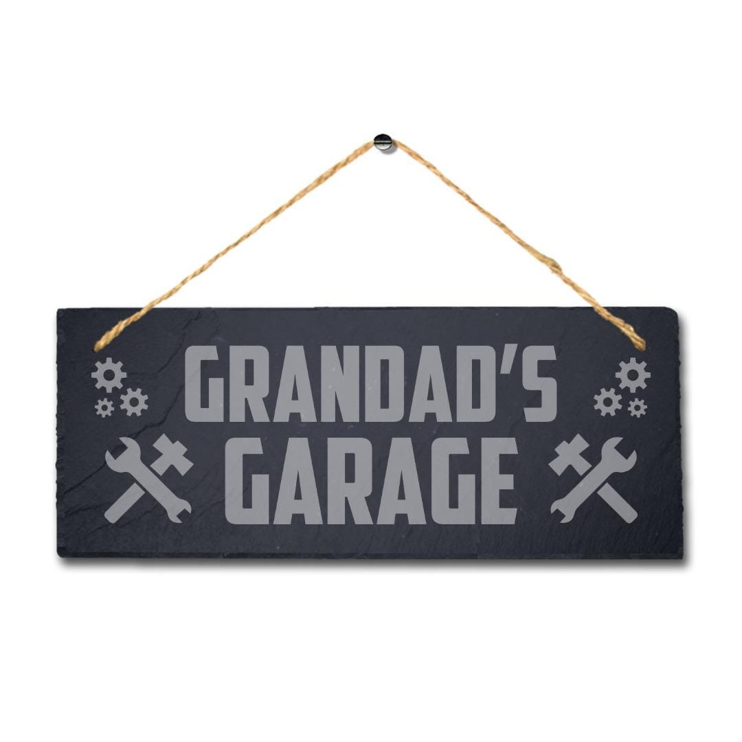 Grandads Garage Engraved Hanging Slate Grandpa Workshop Shed Tools Plaque Sign