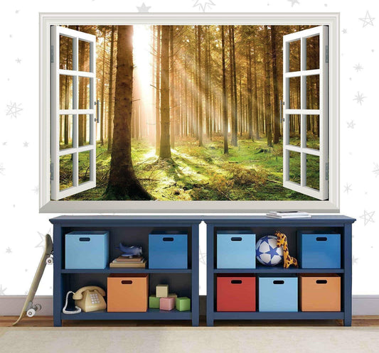 Forest Wall Sticker Dawn Woodland 3d Window View Effect Wall Decal Office Vinyl