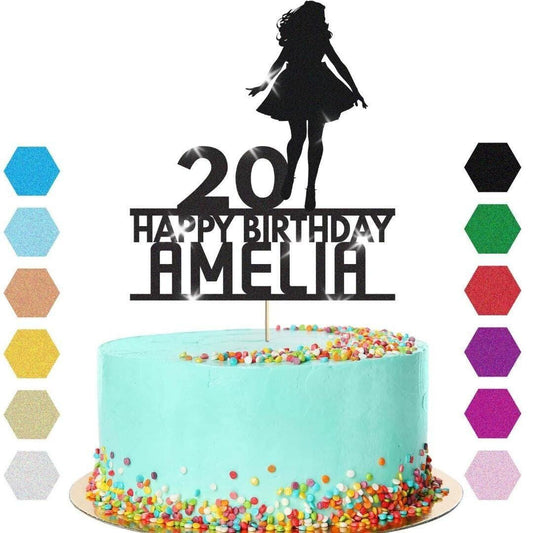 Personalised Glitter Lady Cake Topper: Any Name & Age