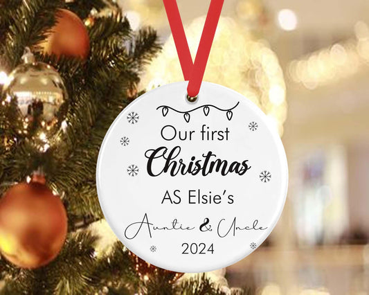 Personalised First Christmas As Auntie Uncle Bauble 1st Xmas Tree Ceramic Ornament Gift