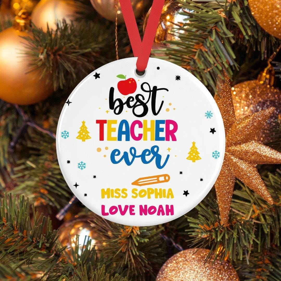 Personalised Best Teacher Ever Christmas Teacher Ceramic Bauble Gift Ta School Nursery Christmas Gift
