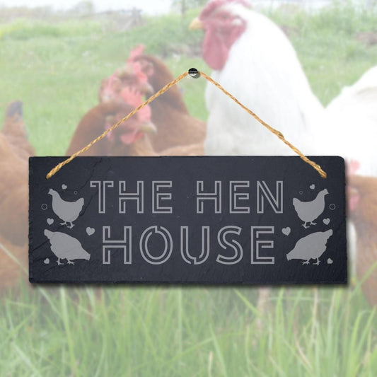 Hen House Laser Engraved Hanging Slate Barnyard Cock Plaque Chicken Farm Sign