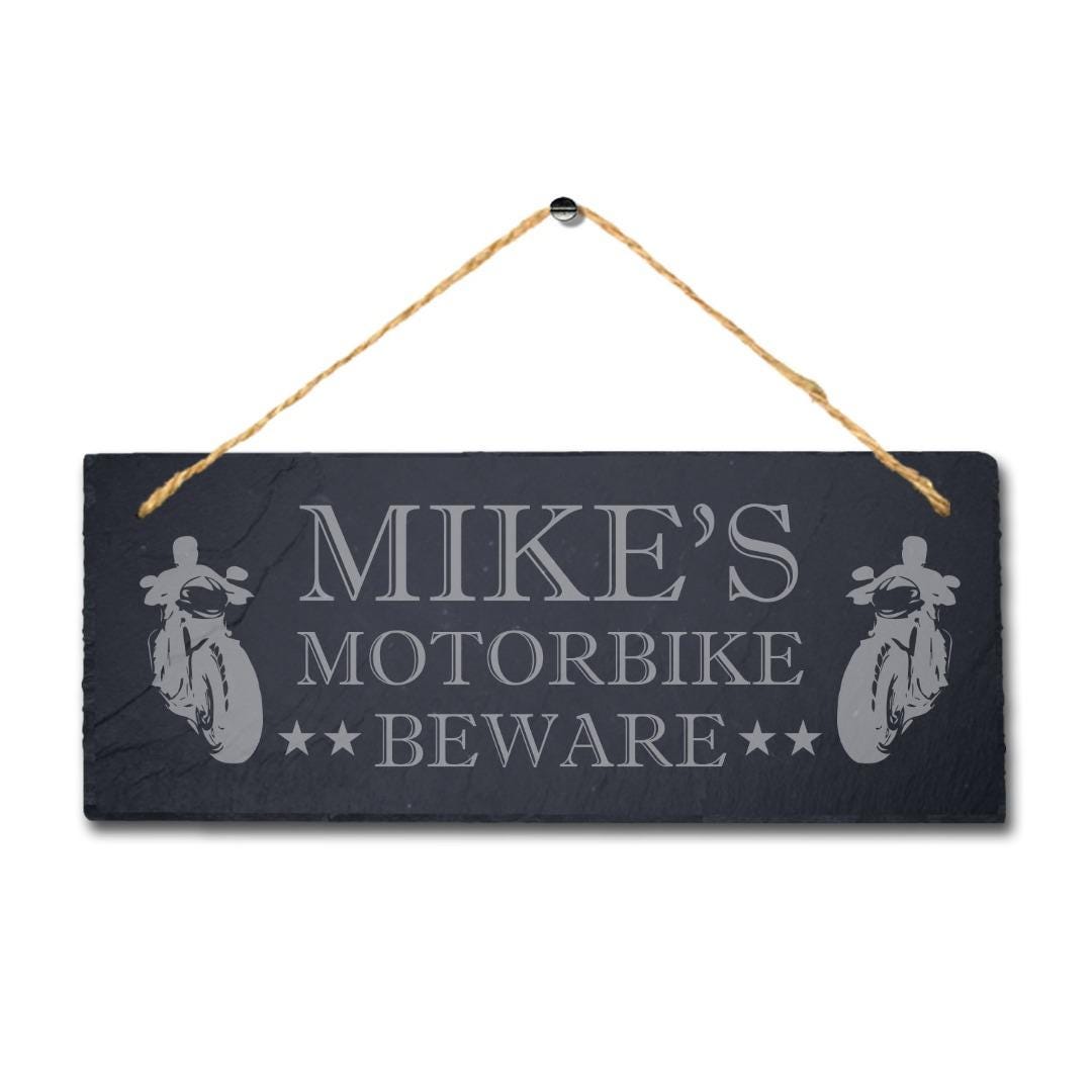 Personalized Name Motorbike Laser Engraved Hanging Slate Shed Riders Plaque Sign