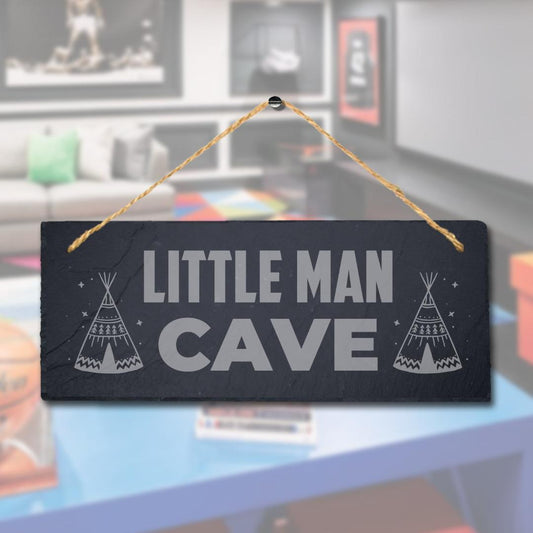 Laser Engraved Slate Little Man Cave Plaque: Home Bar Decor