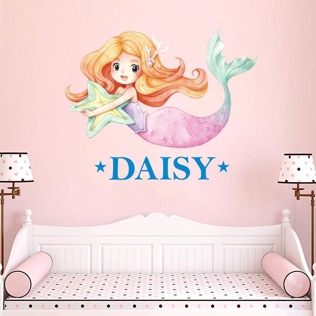Personalised Mermaid Wall Sticker Name Decal Vinyl Girls Kids Nursery Bedroom