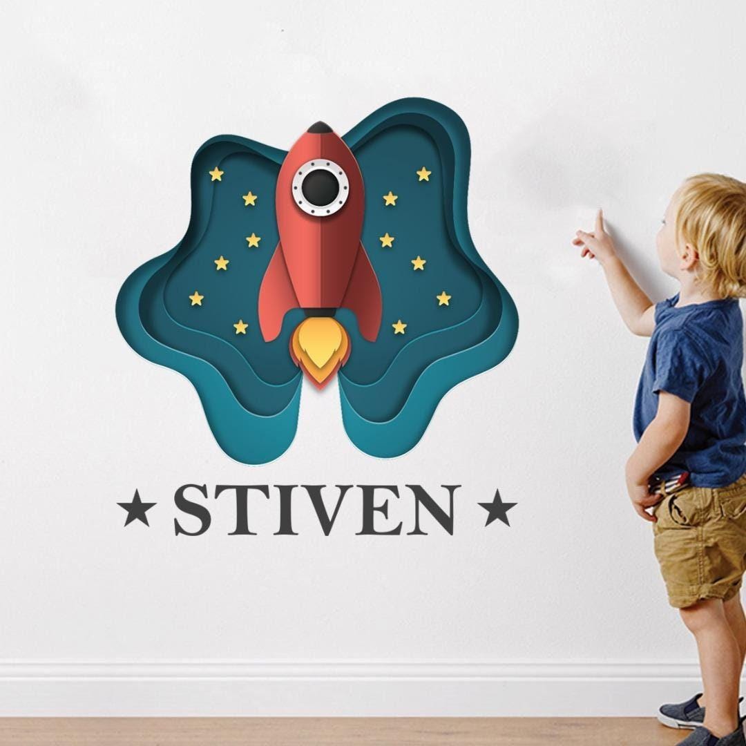 Personalised Space Ship Wall Sticker Name Decal 3d Vinyl Boys Girls Kids Nursery Bedroom