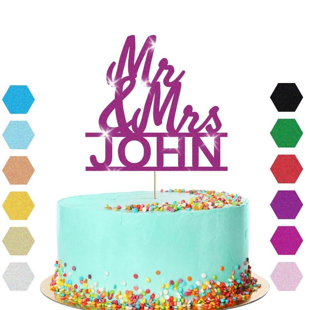 Personalised Mr & Mrs Glitter Cake Topper: Wedding Anniversary Decoration