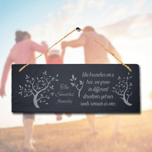 Personalised Family Name Branches Tree Grow Hanging Slate Engraved Wall Art Sign