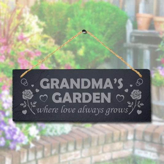 Personalised Garden Hanging Slate Sign Engraved Plaque Mother Mum Grandma Gift