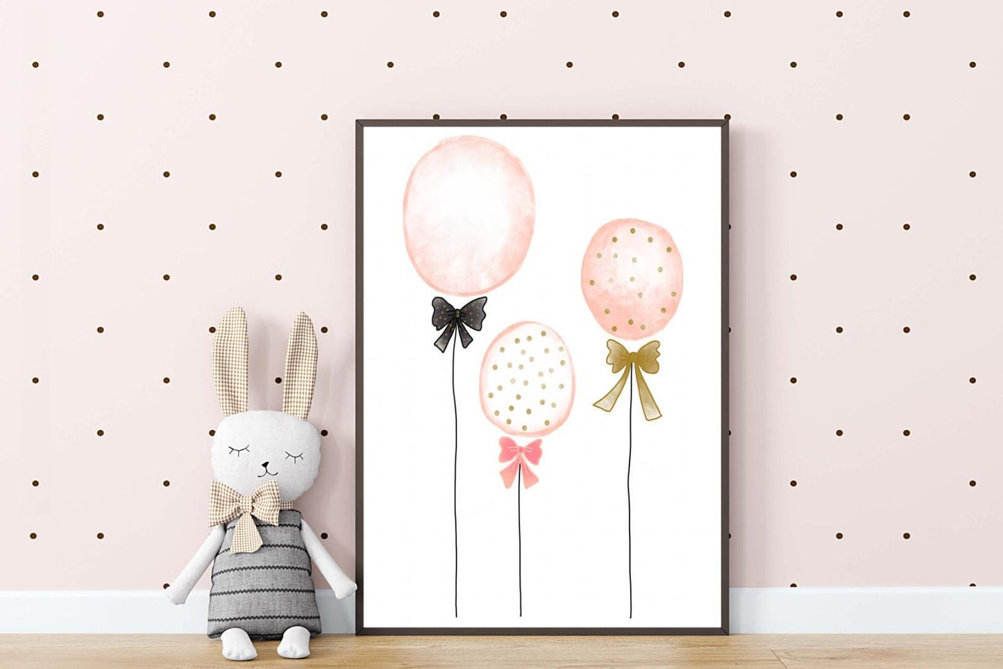 Pink Balloons Girls Boho Watercolour Hand Painted Effect Nursery Wall Art Poster