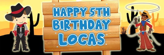 Personalised Cowboy Birthday Banners: Western Party Decoration (Set of 2)