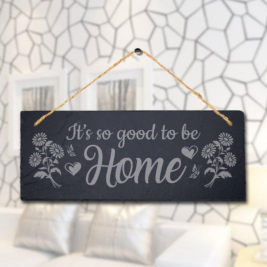 Laser Engraved Slate Home Sign: Rustic Door Plaque with Jute Rope