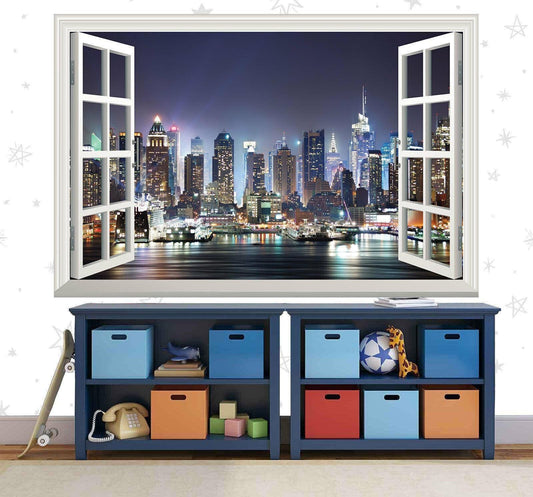 New York City Skyline Wall Sticker: 3D Window View Vinyl Decal