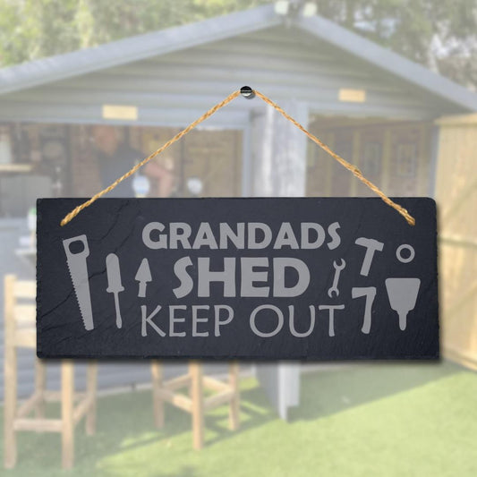 Grandads Shed Keep Out Laser Engraved Hanging Slate Garden Home Shed Plaque Sign