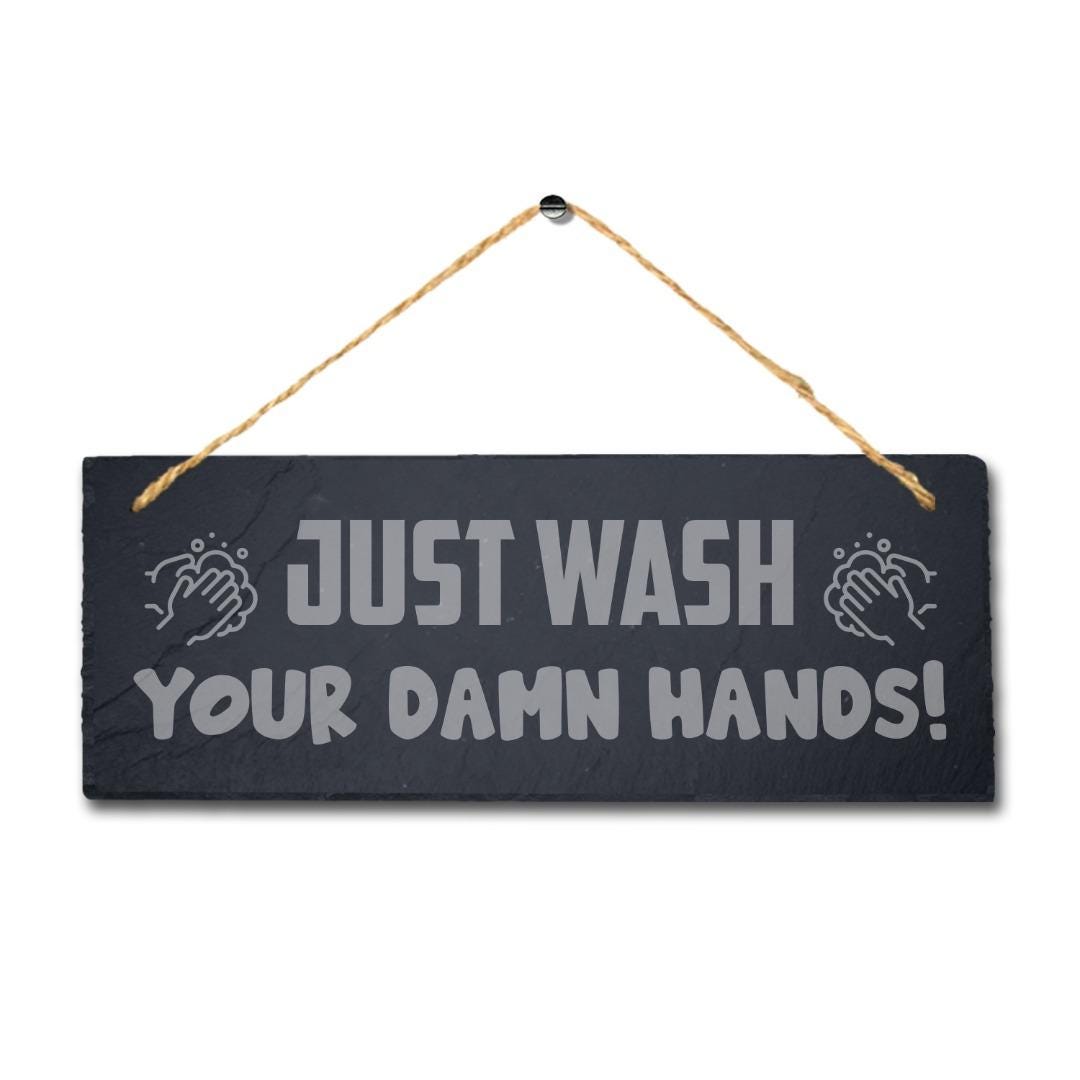 Wash Hands Hanging Slate Sign Engraved Plaque Toilet Restroom Washroom Home Gift