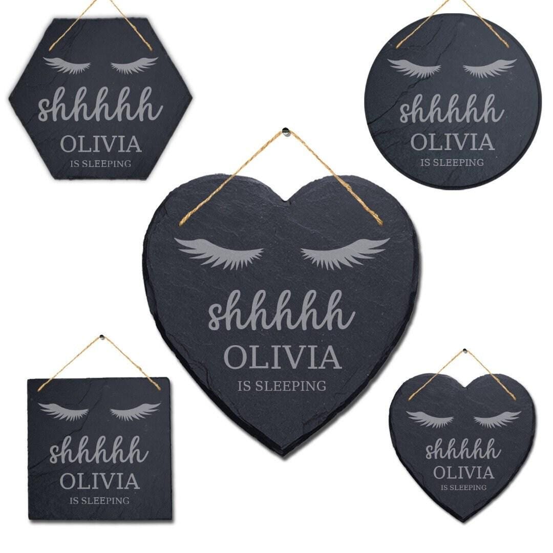 Personalised Baby Sleeping Slate Sign - Shhh New Baby Girl Gift