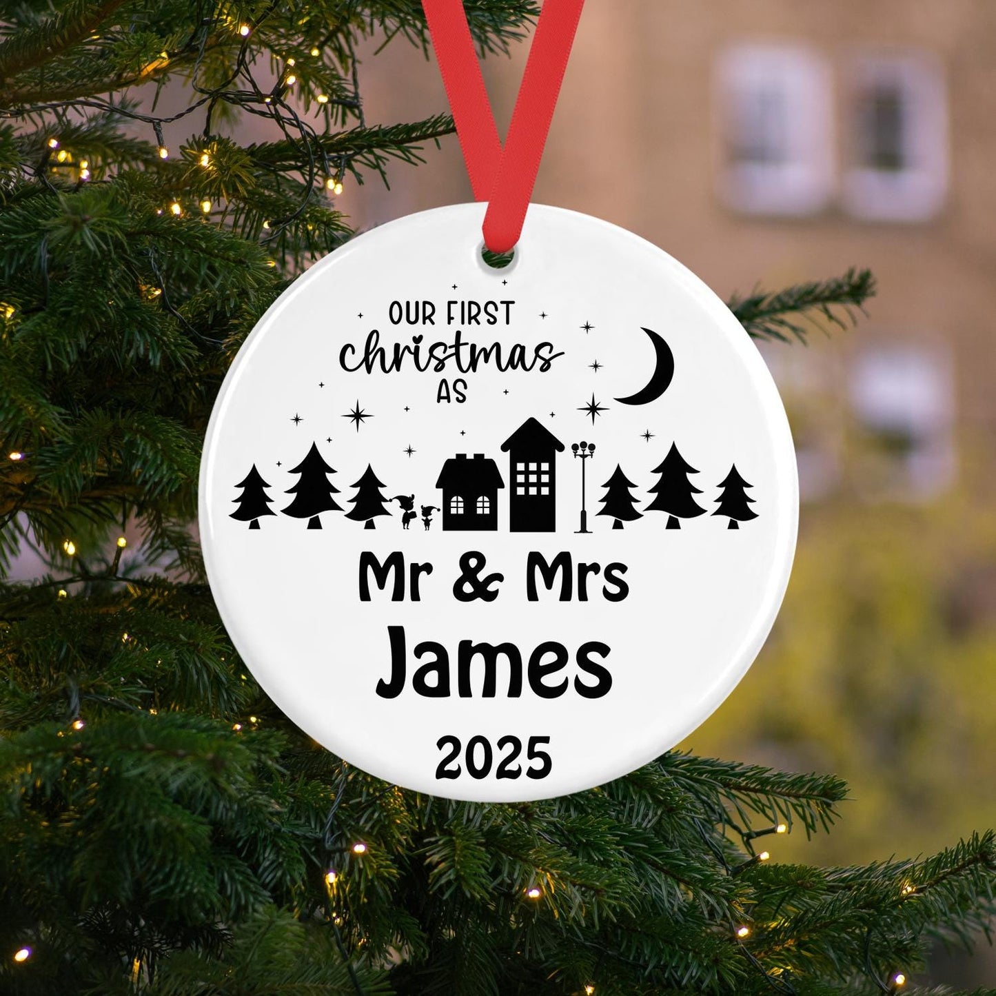 Personalised First Christmas Bauble: Mr & Mrs Keepsake Decor