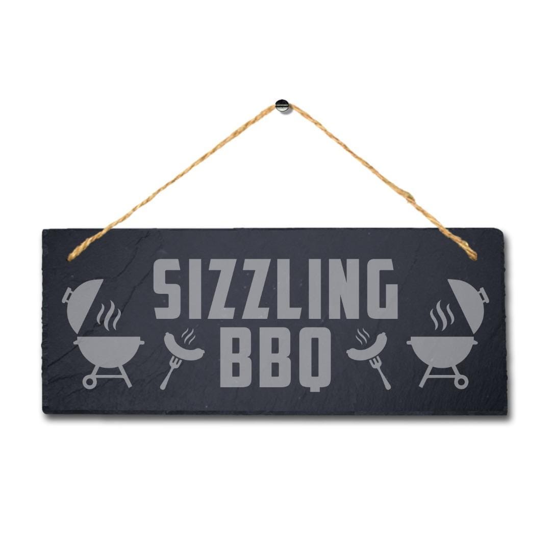 Sizzling Bbq Laser Engraved Hanging Slate Chicken Grilled Party Home Plaque Sign