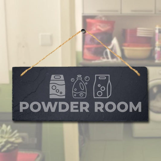 Powder Room Laser Engraved Hanging Slate Laundry Store Rustic Door Plaque Sign