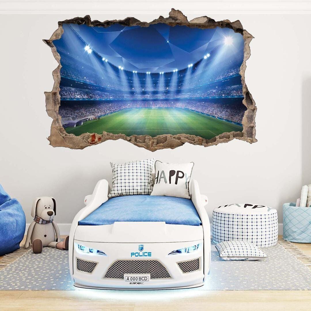 Football Stadium Wall Sticker Soccer Arena 3d Crack Effect Boys Bedroom Playroom Wall Decal
