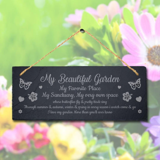 Laser Engraved Slate Garden Plaque with Jute Rope