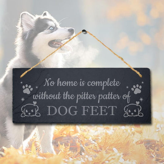 Dog Pitter Patter Engraved Hanging Slate Kennels Puppy Funny Gift Home Wall Sign