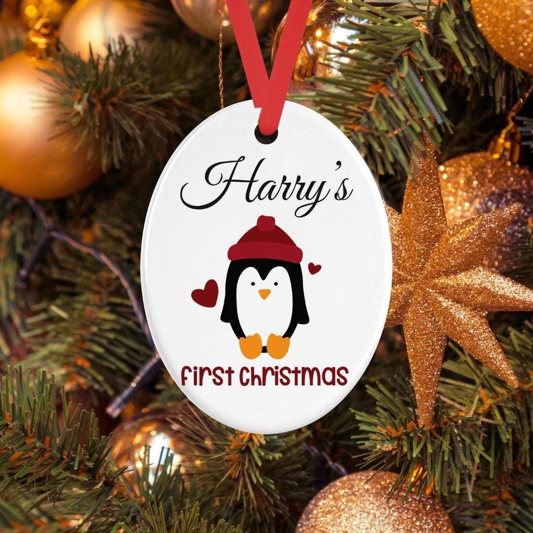 Babys First Christmas Personalised Oval Ceramic Bauble Tree Hanging Keepsake Decoration